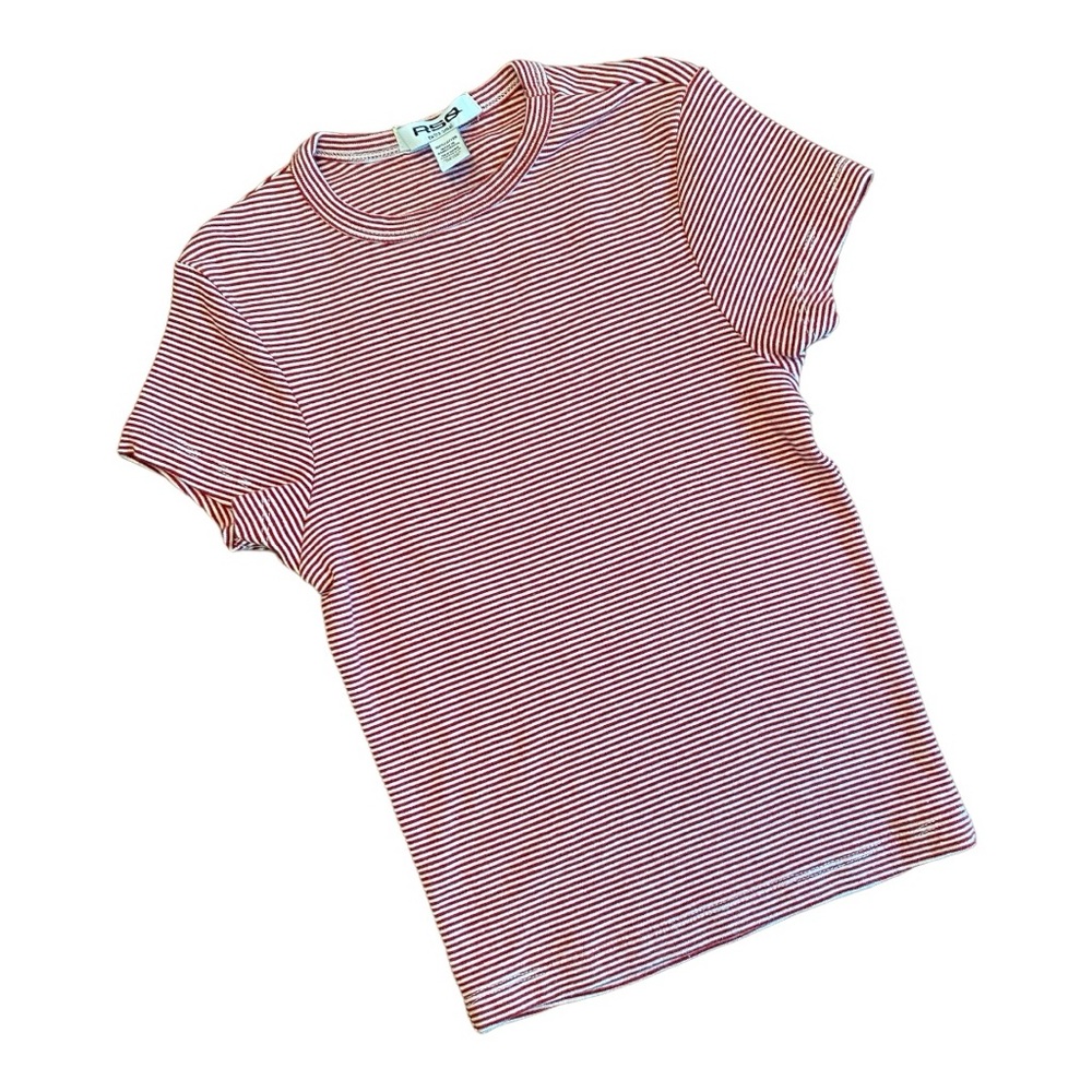 RSQ Red White Striped Short Sleeve Baby Tee T-Shirt XS Like New